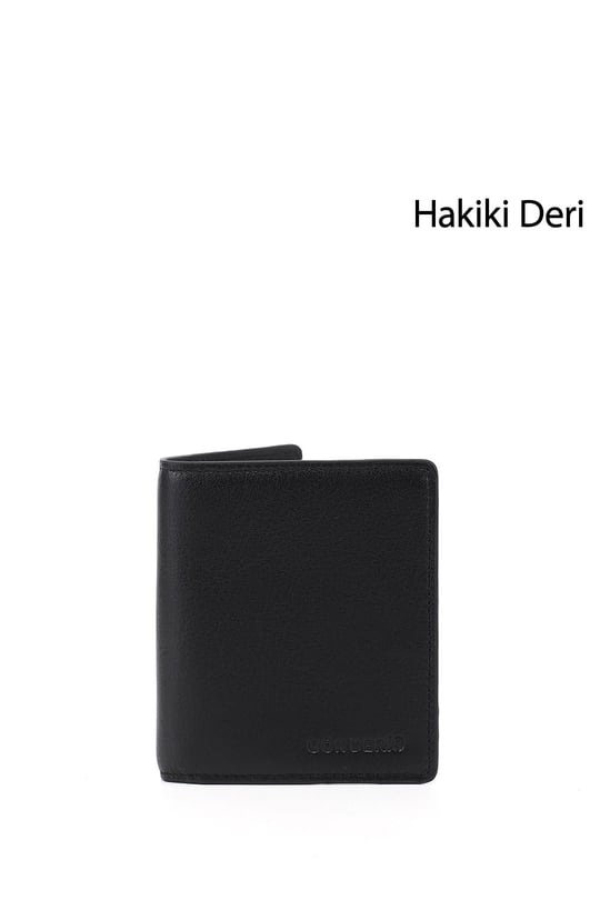 Erkek Siyah Hakiki Deri Dikey Cüzdan