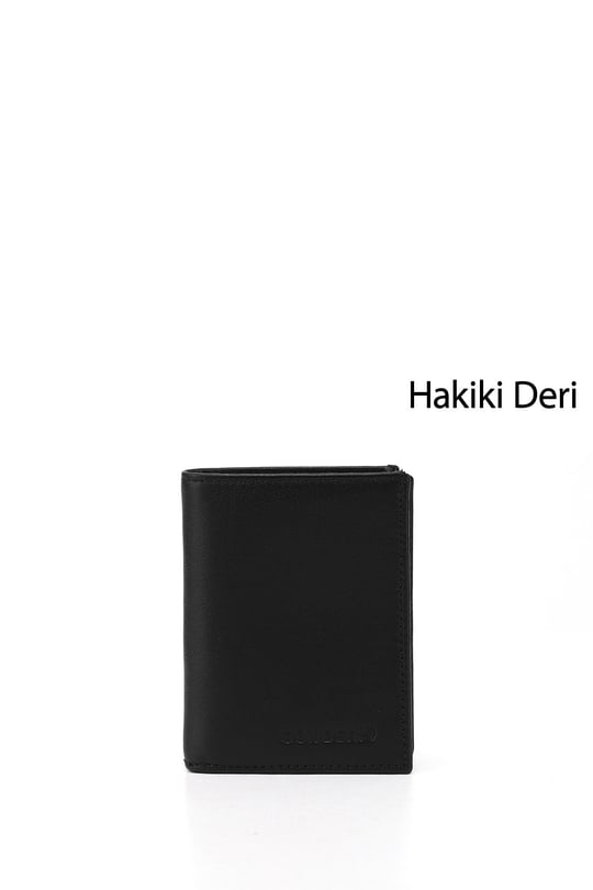 Erkek Siyah Hakiki Deri Dikey Cüzdan