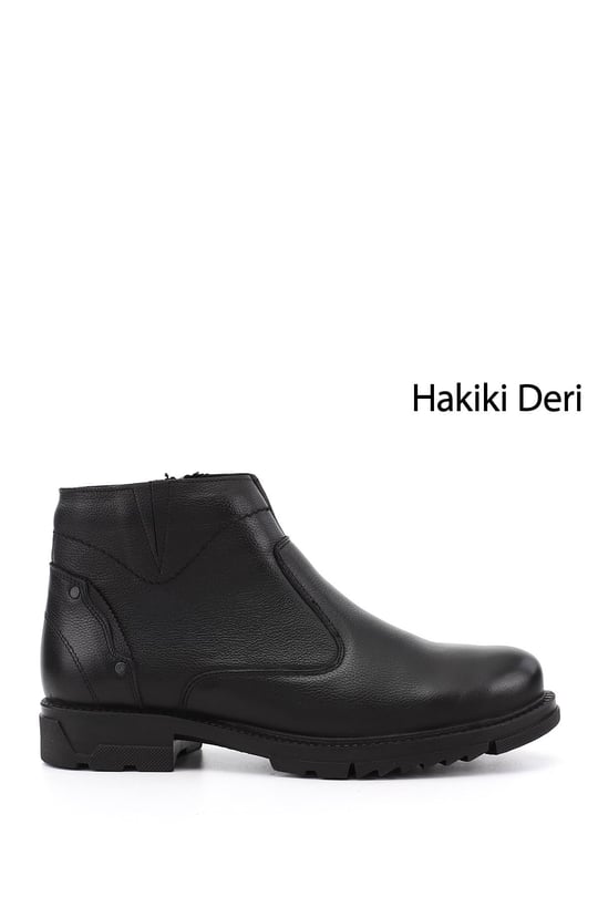 Erkek Siyah Hakiki Deri Fermuarlı Bot