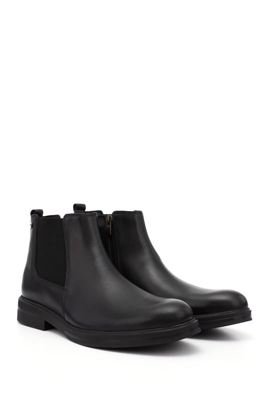 Men's Black Genuine Leather Zip-Up Boots