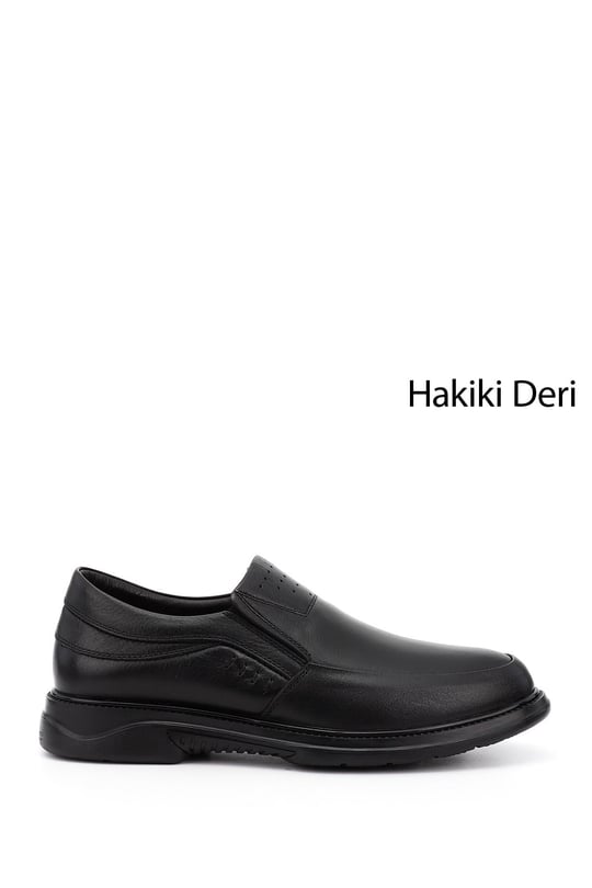 Men's Black Lace-Up Rubber Sole Genuine Leather Shoes