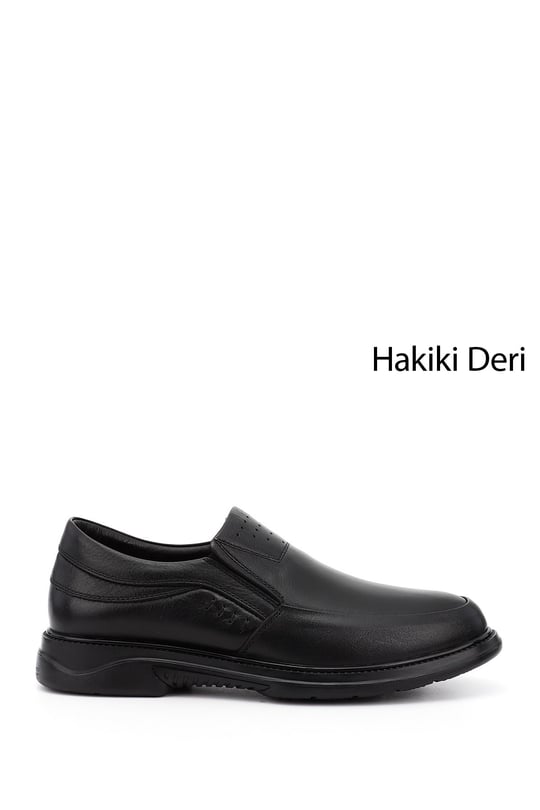 Men's Black Lace-Up Rubber Sole Genuine Leather Shoes