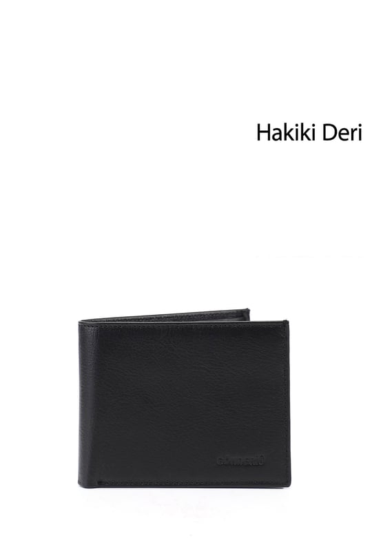 Erkek Siyah Hakiki Deri Yatay Cüzdan