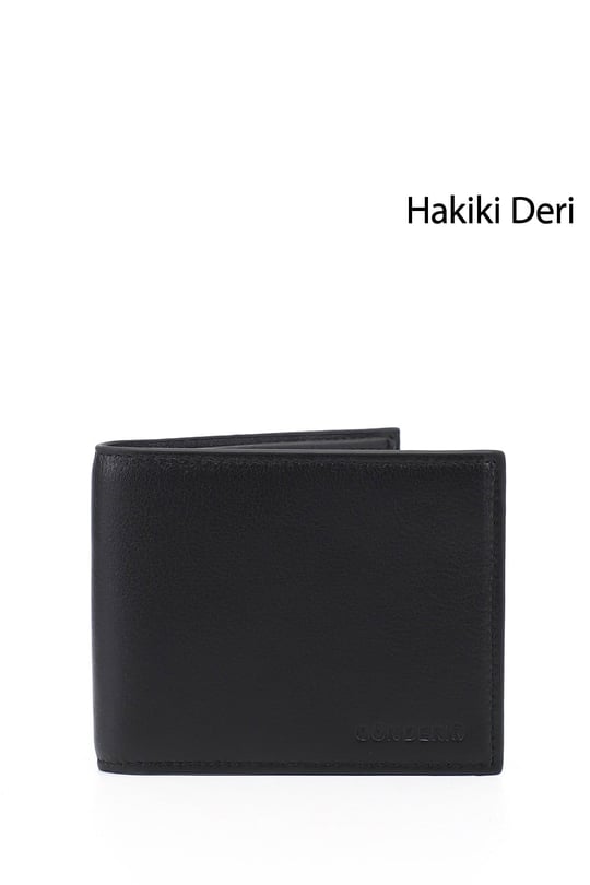 Erkek Siyah Hakiki Deri Yatay Cüzdan