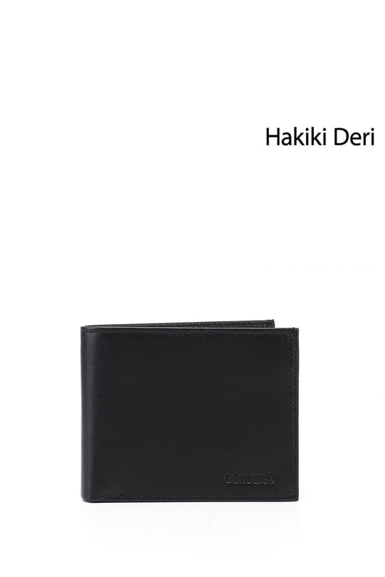 Erkek Siyah Hakiki Deri Yatay Cüzdan