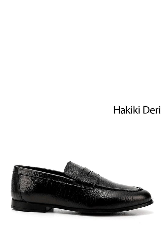 Erkek Siyah Kauçuk Taban Hakiki Deri Loafer Ayakkabı