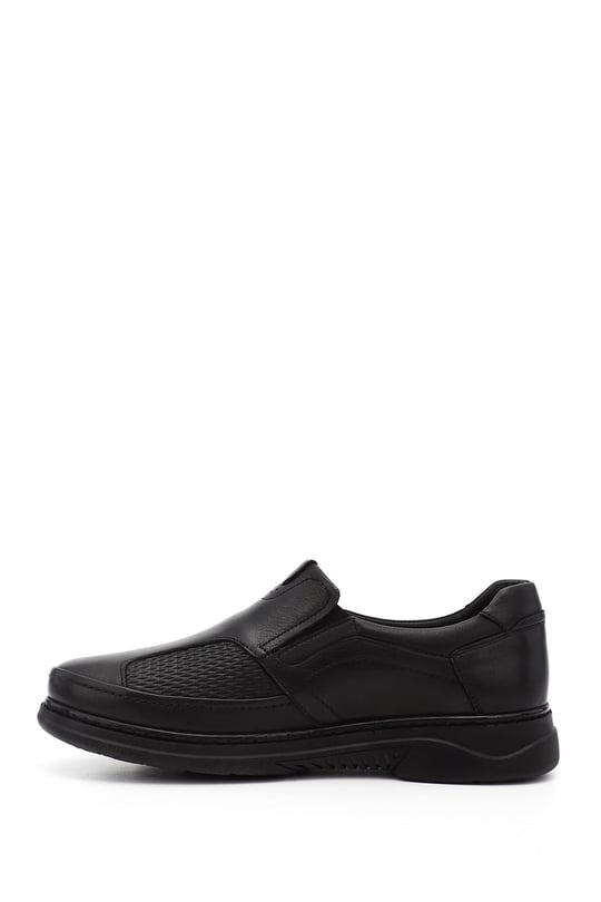 Men's Black Genuine Leather Shoes with Bone Design
