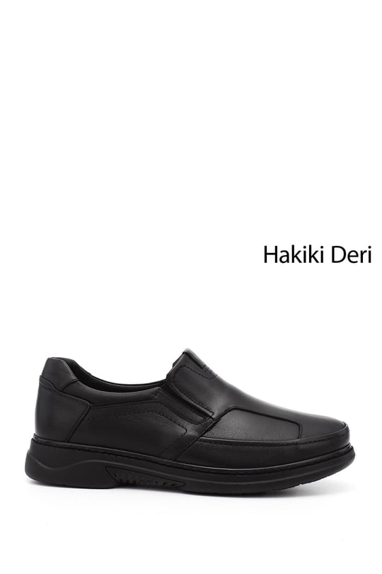 Men's Black Genuine Leather Shoes with Bone Design