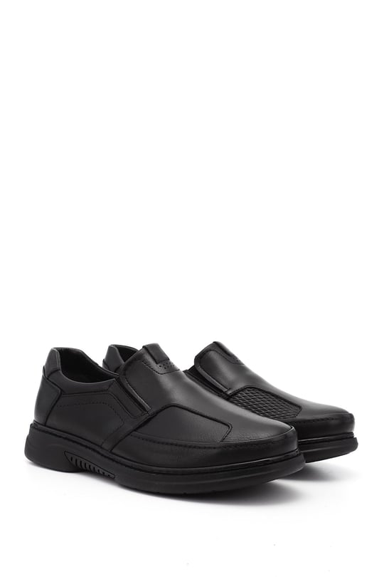 Men's Black Genuine Leather Shoes with Bone Design