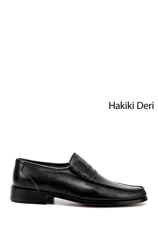 Erkek Siyah Kösele Taban Hakiki Deri Klasik Ayakkabı