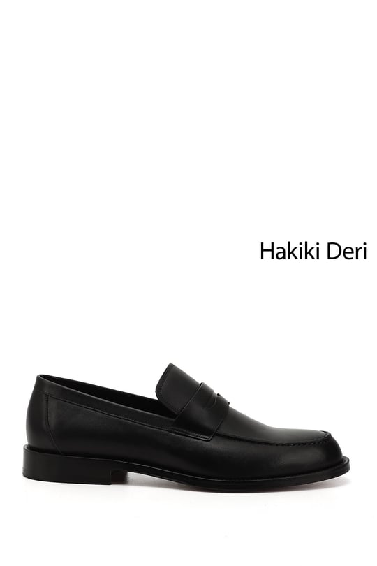 Erkek Siyah Kösele Taban Hakiki Deri Loafer Ayakkabı