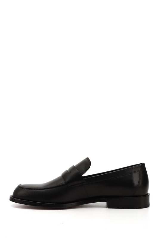 Men's Black Leather Loafer Shoes with a Leather Sole