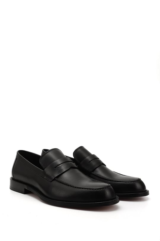 Men's Black Leather Loafer Shoes with a Leather Sole
