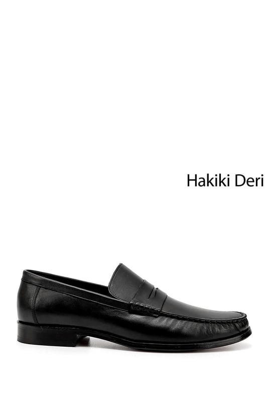 Erkek Siyah Kösele Taban Hakiki Deri Loafer Ayakkabı