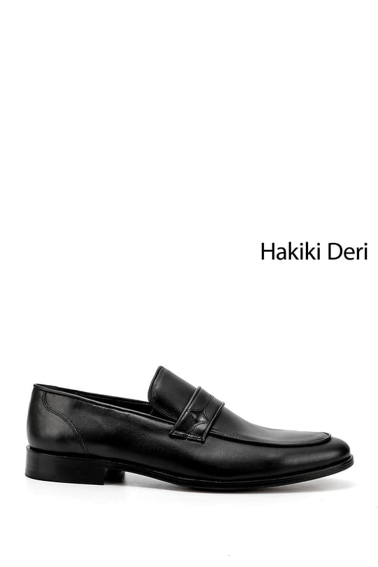 Erkek Siyah Kösele Taban Hakiki Deri Loafer Ayakkabı