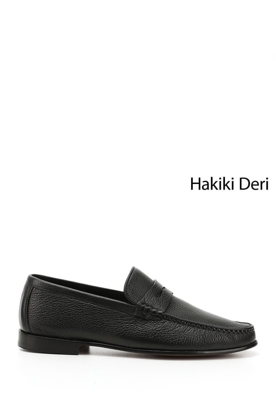Erkek Siyah Kösele Taban Hakiki Deri Loafer Ayakkabı
