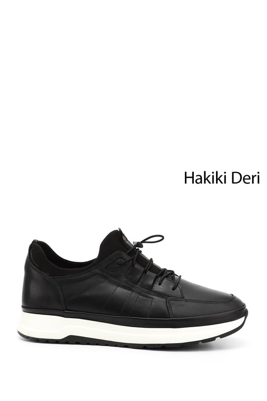 Men's Black Genuine Leather Lace-Up Sneakers