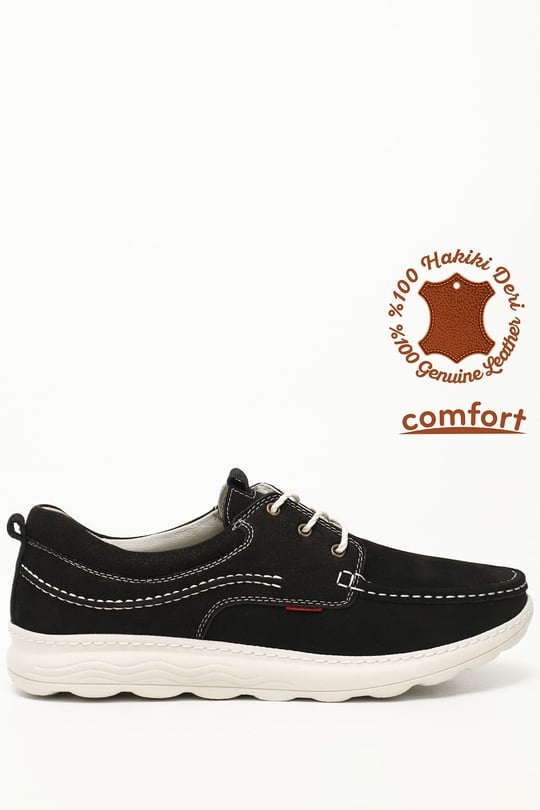 Erkek Siyah Nubuk Bağcıklı Hakiki Deri Comfort Ayakkabı
