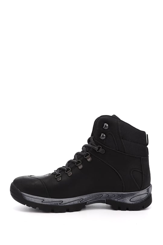 Men's Black Nubuck Lace-Up Rubber Sole Genuine Leather Outdoor Boots
