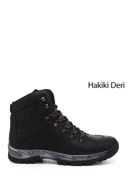 Men's Black Nubuck Lace-Up Rubber Sole Genuine Leather Outdoor Boots
