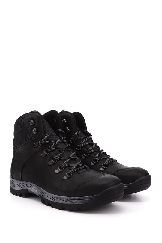 Men's Black Nubuck Lace-Up Rubber Sole Genuine Leather Outdoor Boots