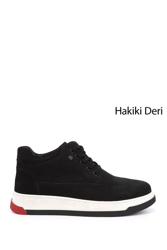 Erkek Siyah Nubuk Fermuarlı Hakiki Deri Outdoor Bot