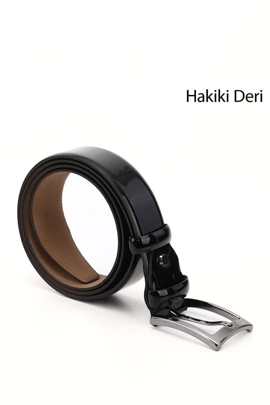 Erkek Siyah Rugan Hakiki Deri 3,5 Cm Klasik Kemer