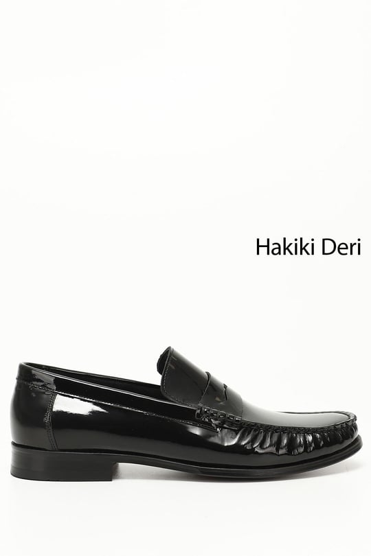 Erkek Siyah Rugan Kösele Taban Hakiki Deri Loafer Ayakkabı