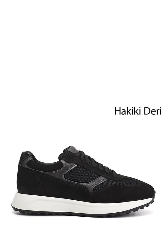 Erkek Siyah Süet Bağcıklı Hakiki Deri Sneaker