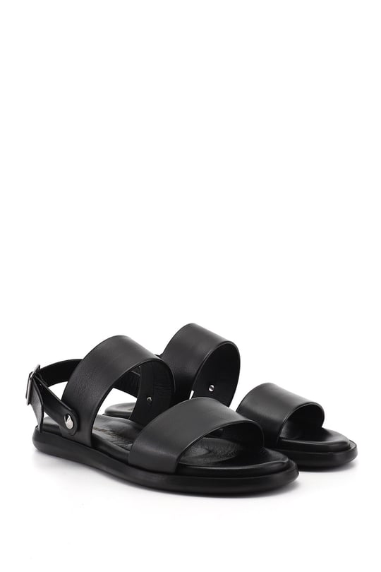 Erkek Siyah Hakiki Deri Comfort Sandalet