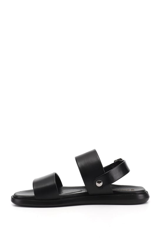 Erkek Siyah Hakiki Deri Comfort Sandalet