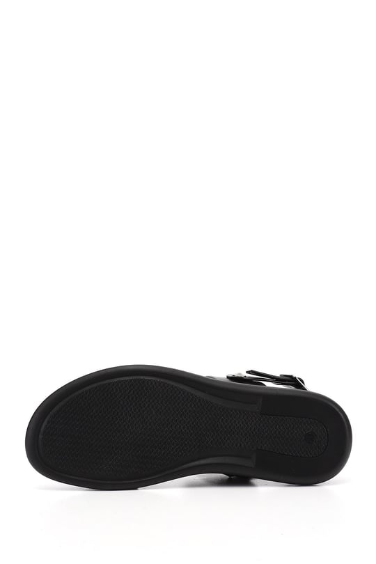 Erkek Siyah Hakiki Deri Comfort Sandalet