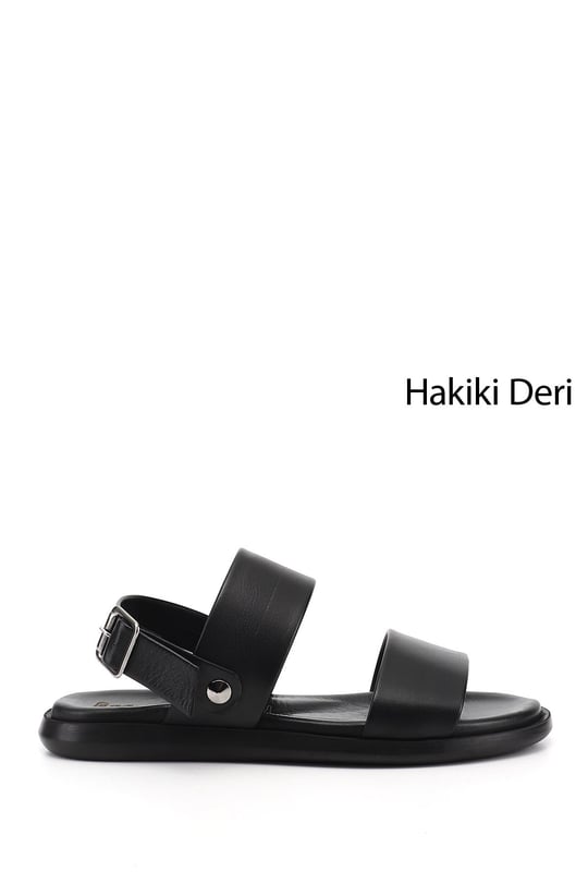 Erkek Siyah Hakiki Deri Comfort Sandalet