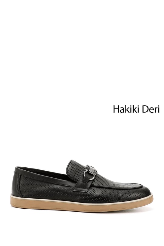 Erkek Siyah Tokalı Hakiki Deri Loafer Ayakkabı