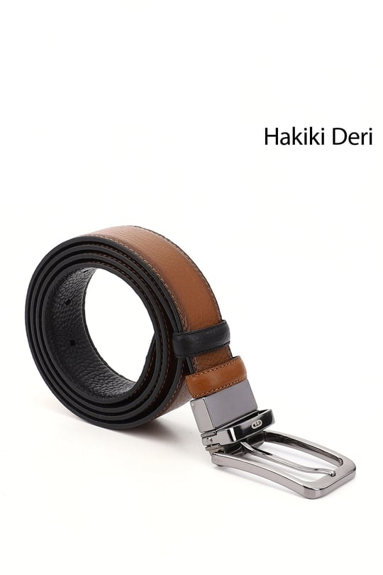 Erkek Siyaha Taba Hakiki Deri 3,5 Cm Çift Taraflı Klasik Kemer