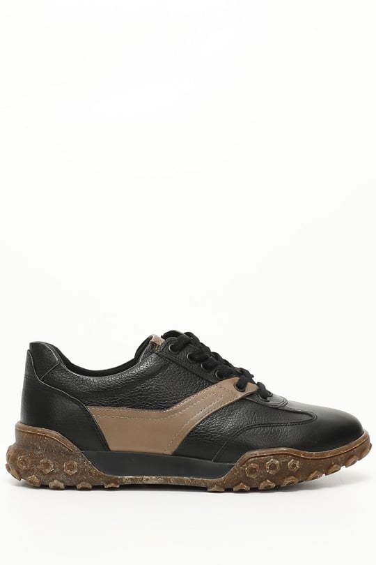 Erkek SİYAHA VİZON Bağcıklı Hakiki Deri Comfort Sneaker