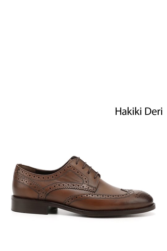 Erkek Taba Antik Bağcıklı Hakiki Deri Klasik Ayakkabı