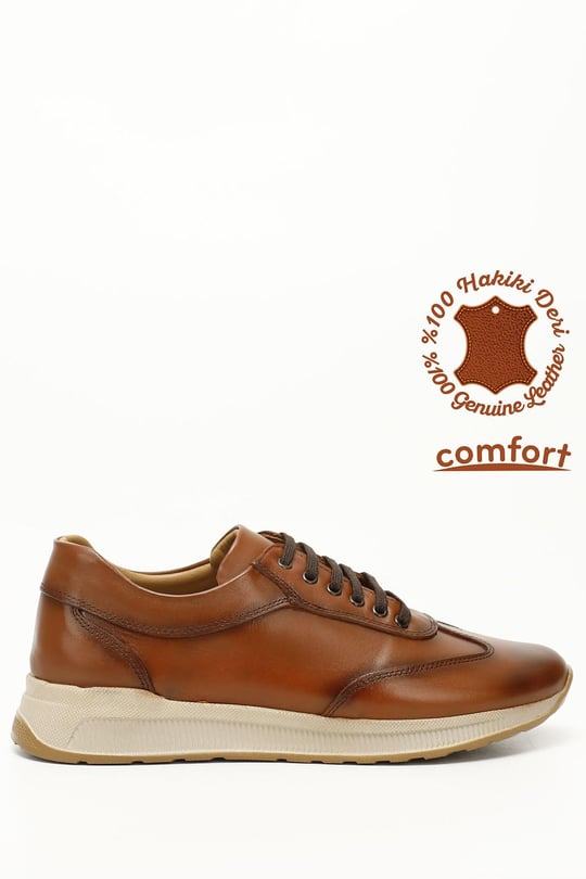 Erkek Taba Antik Bağcıklı Hakiki Deri Comfort Sneaker