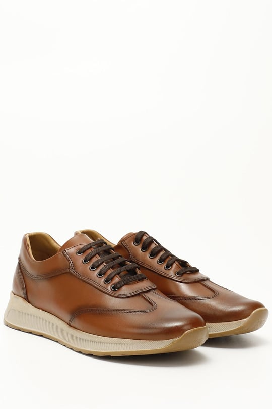 Erkek Taba Antik Bağcıklı Hakiki Deri Comfort Sneaker