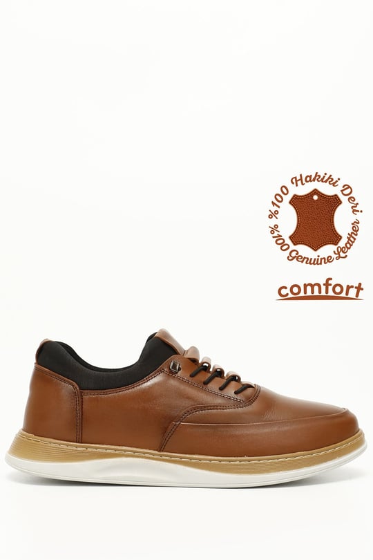 Men's Tan Antique Laced Genuine Leather Comfort Shoes