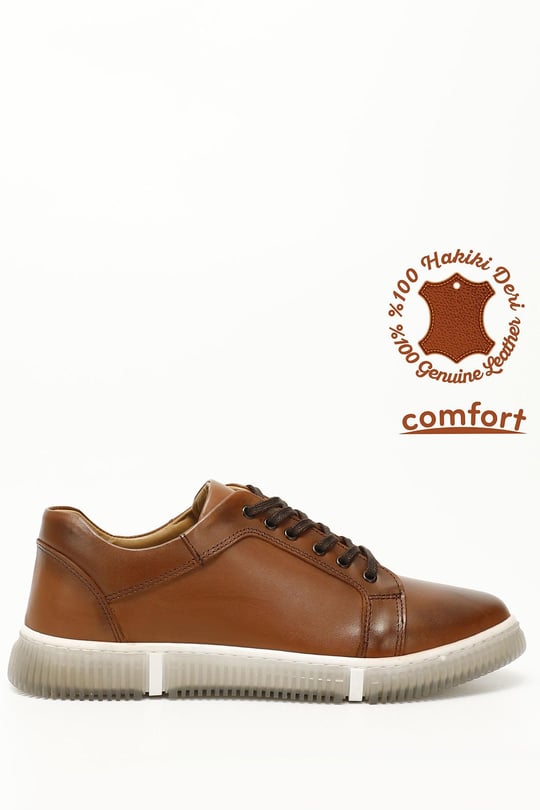 Erkek Taba Antik Bağcıklı Hakiki Deri Comfort Sneaker