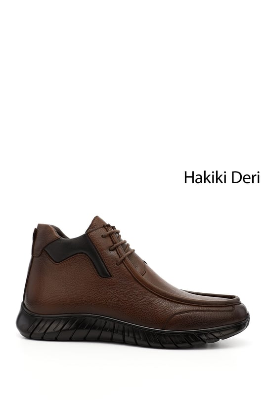 Erkek Taba Antik Fermuarlı Hakiki Deri  Bot