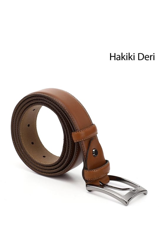 Erkek Taba Antik Hakiki Deri 3,5 Cm Klasik Kemer