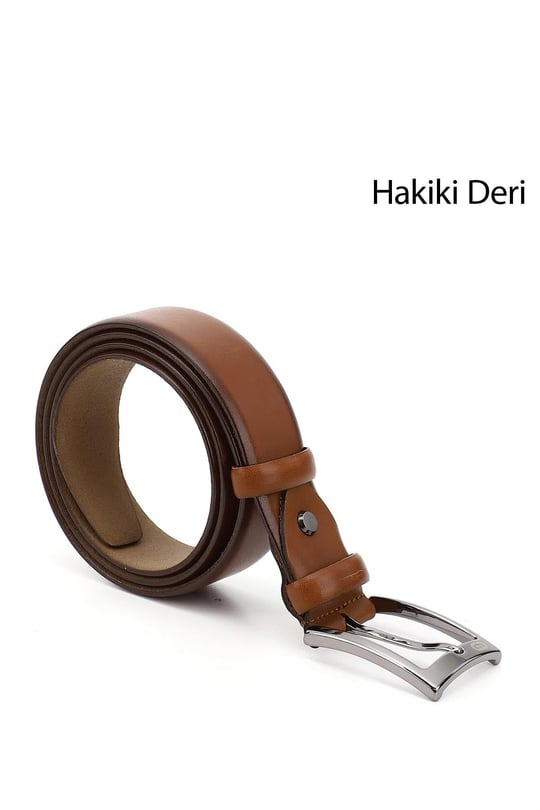 Erkek Taba Antik Hakiki Deri 3,5 Cm Klasik Kemer