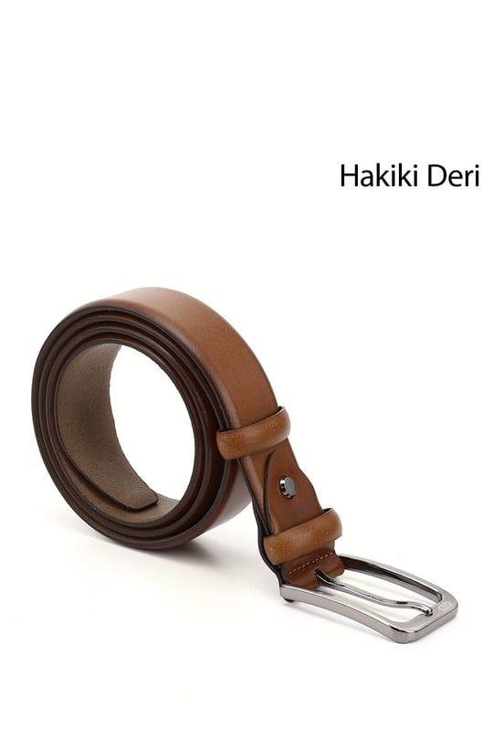 Erkek Taba Antik Hakiki Deri 3,5 Cm Klasik Kemer