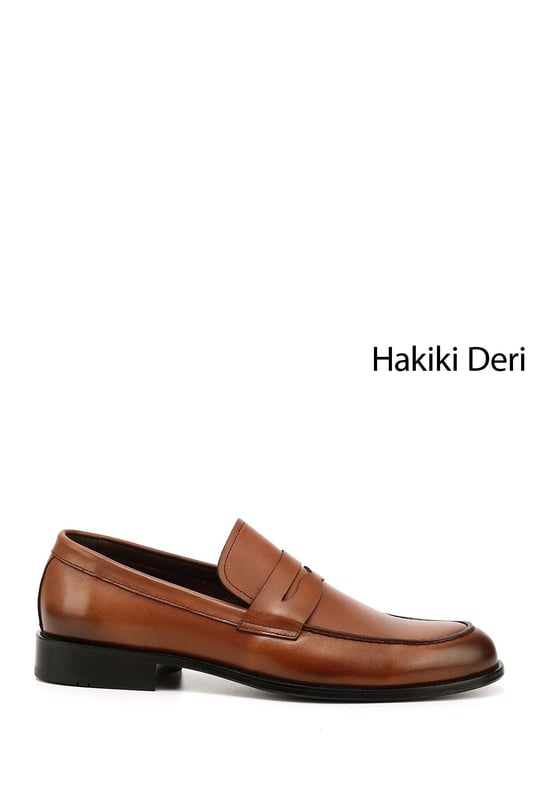 Erkek Taba Antik Kösele Taban Hakiki Deri Loafer Ayakkabı