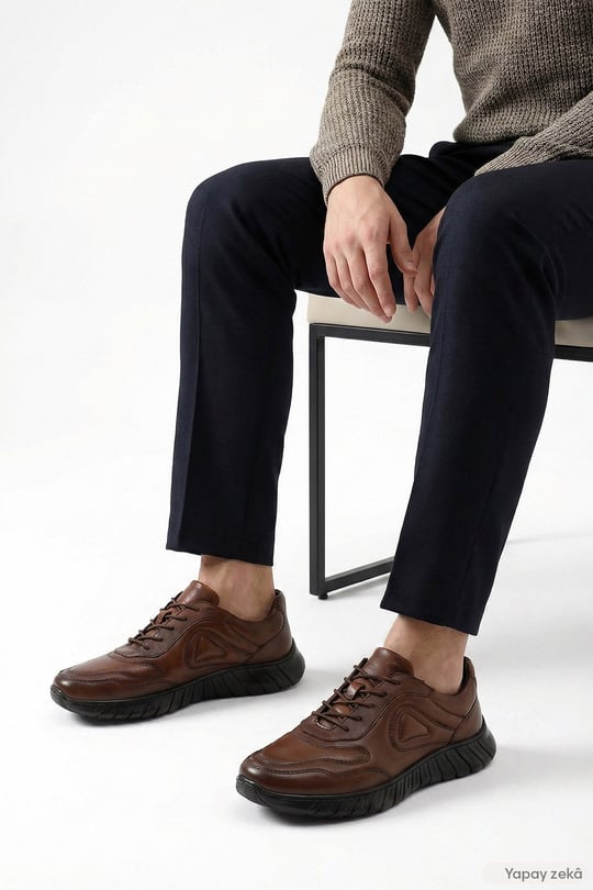 Men's Tan Laced Genuine Leather Comfort Sneaker