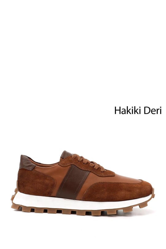 Erkek Taba Bağcıklı Hakiki Deri Comfort Sneaker