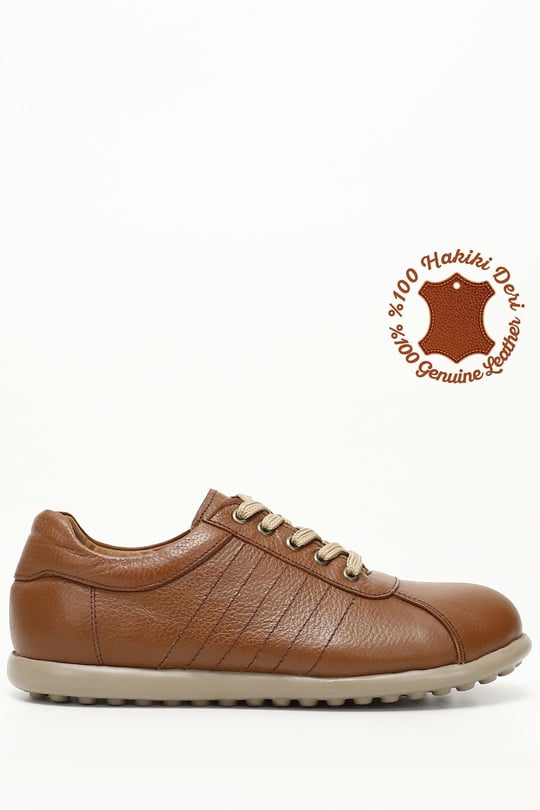 Erkek Taba Floter Bağcıklı Hakiki Deri Comfort Sneaker