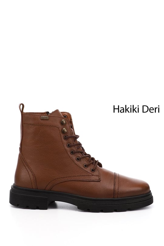 Erkek Taba Floter Fermuarlı Hakiki Deri Postal Bot